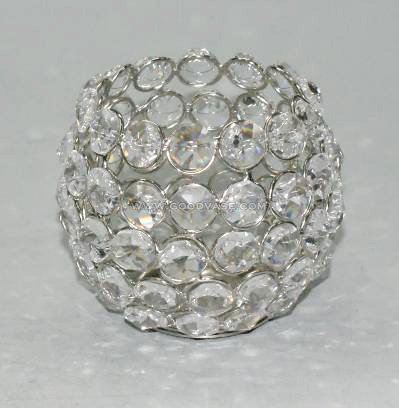 CRYSTAL BEADED ROUND BALL CANDLE HOLDER - Click Image to Close