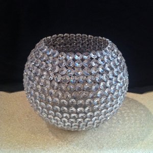 CRYSTAL BEADED ROUND BALL CANDLE HOLDER - Click Image to Close