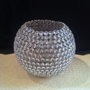 CRYSTAL BEADED ROUND BALL CANDLE HOLDER